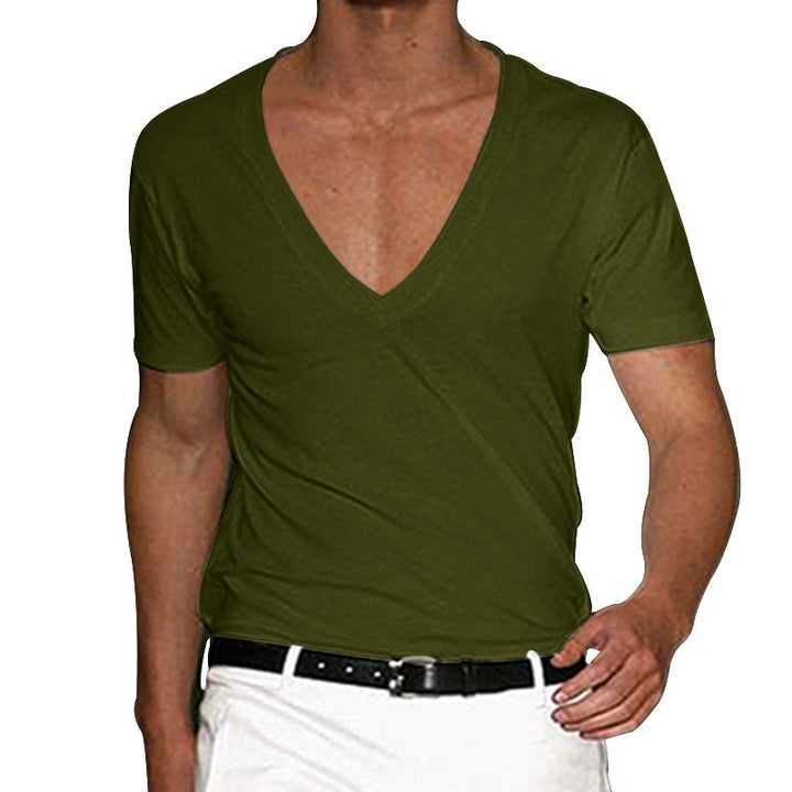 Men's tailored short-sleeve shirt with deep V-neck made of soft cotton-modal blend Mune Fashion