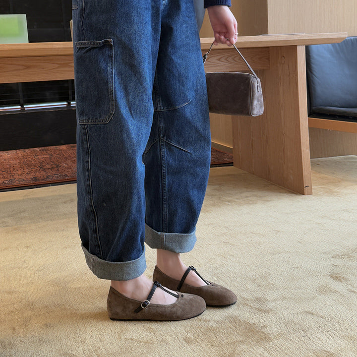 Women's Elegant Suede Ballet Flats with Strap