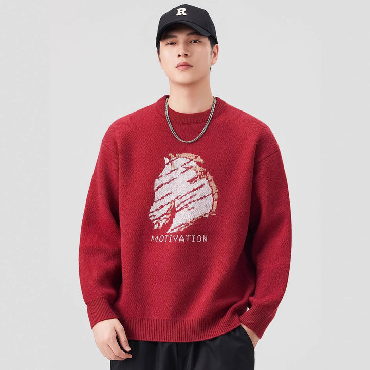Damen Oversize-Strickpullover mit Intarsienmotiv und Rundhalsausschnitt Mune Fashion