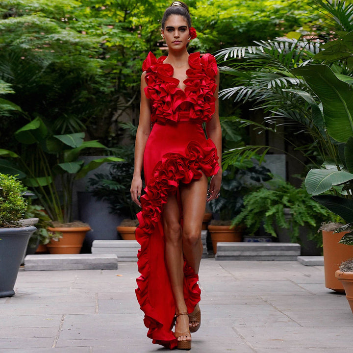 Women Elegant Swimsuit with Ruffles and Wide Pants Design Mune Fashion