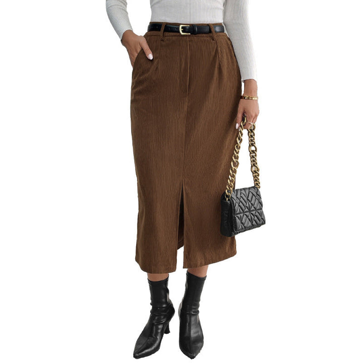 Women Elegant Midi Skirt with Split and Pockets Mune Fashion