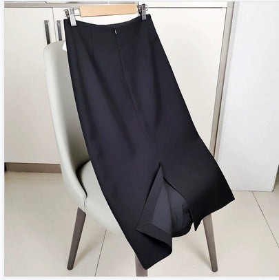 Women's tailored midi skirt with back slit, figure-flattering darts, and concealed zipper Mune Fashion