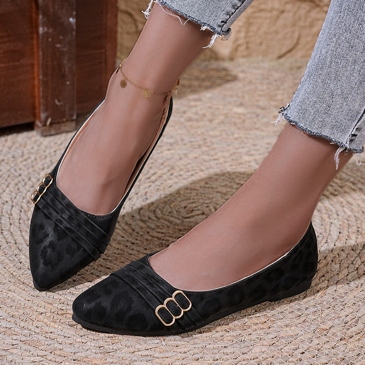 Elegant Women's Ballet Flats with Animal Print and Decorative Accents