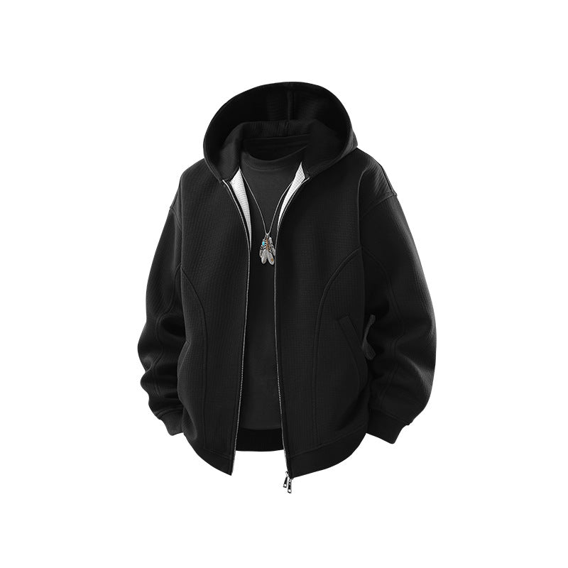 Herren Kapuzensweatjacke mit durchgehendem Reißverschluss, geripptem Saum und versteckten Seitentaschen Mune Fashion