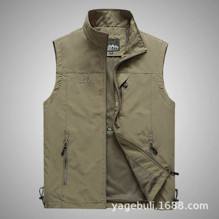 Men's Lightweight Multifunctional Outdoor Vest with Zipper Pockets and Stand Collar Mune Fashion
