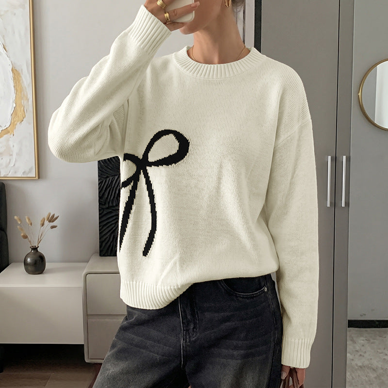 Women's Fashionable Sweater with Bow Motif Mune Fashion