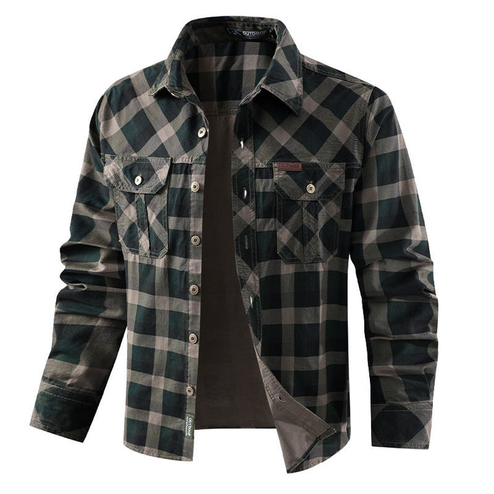 Men's Checkered Long Sleeve Shirt with Pockets Mune Fashion
