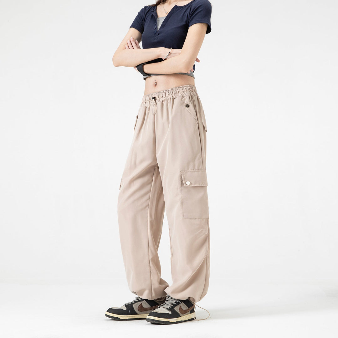 Damen Baggy-Cargo-Hose mit Tunnelzugbund, großen Klappentaschen und verstellbarem Saum Mune Fashion