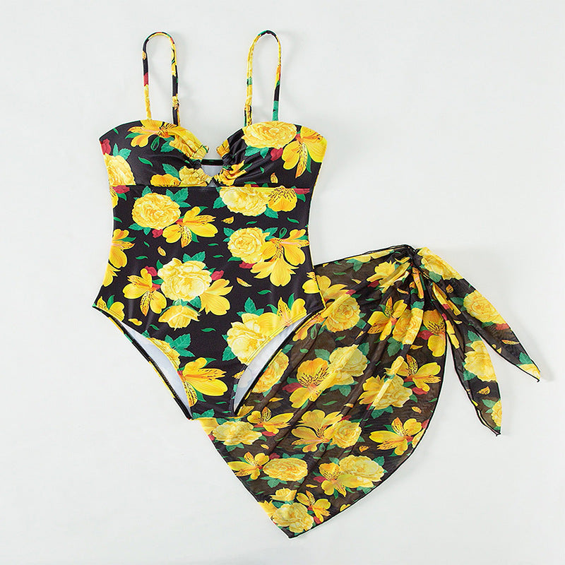 Women's Floral Swim Shorts with Elegant Wrap Skirt Mune Fashion