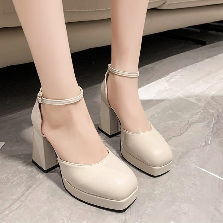 Women's Mary-Jane pumps with square toe box, platform and sturdy block heel Mune Fashion
