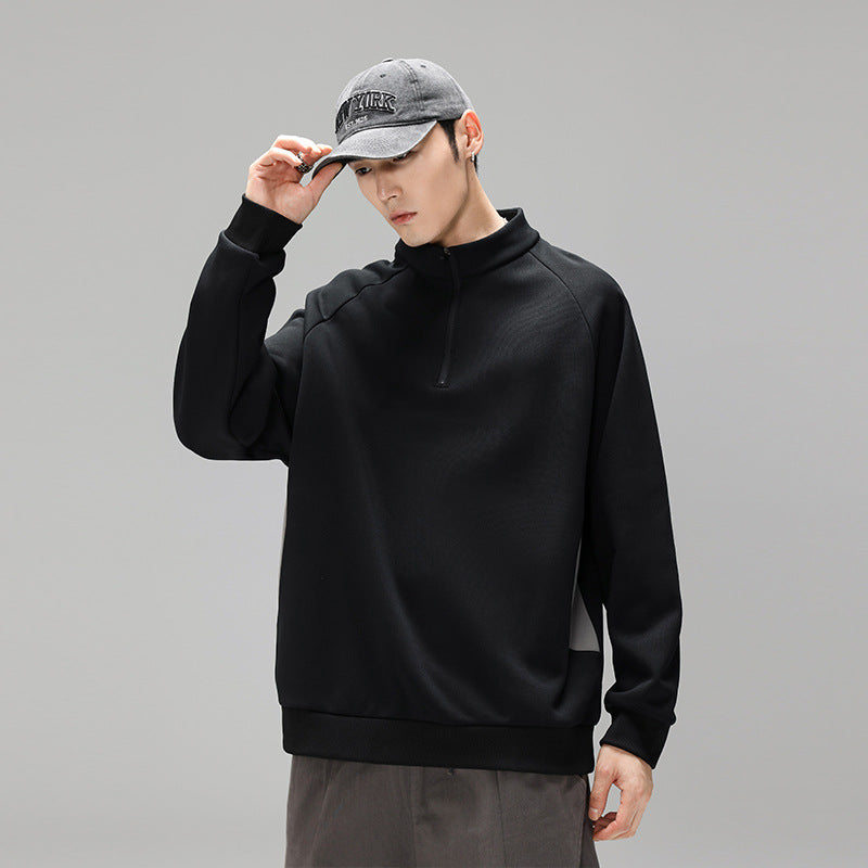 Herren Halbzip‑Sweatshirt mit Stehkragen und kontrastseitigen Einsätzen Mune Fashion