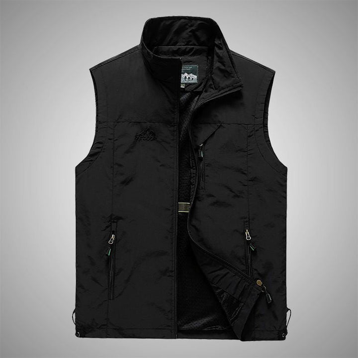 Men's Lightweight Multifunctional Outdoor Vest with Zipper Pockets and Stand Collar Mune Fashion