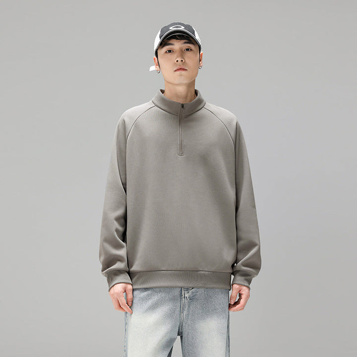 Herren Halbzip‑Sweatshirt mit Stehkragen und kontrastseitigen Einsätzen Mune Fashion