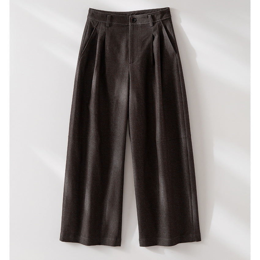 Women's Wide Pleated Trousers with High Waist and Cropped Cut Mune Fashion