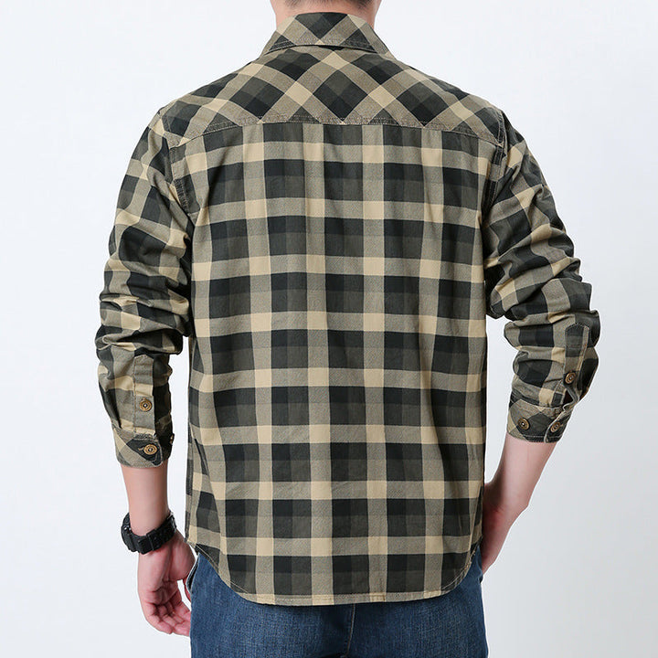 Men's Checkered Long Sleeve Shirt with Pockets Mune Fashion