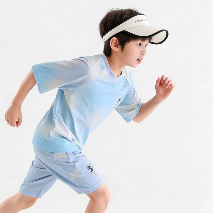 Children's Breathable Sport Set with Short-Sleeved Shirt and Elastic Waist Shorts