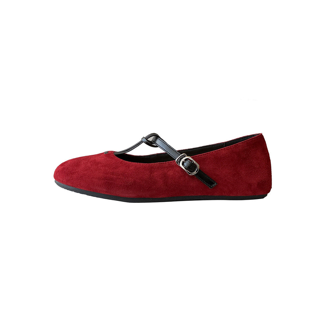 Women's Elegant Suede Ballet Flats with Strap