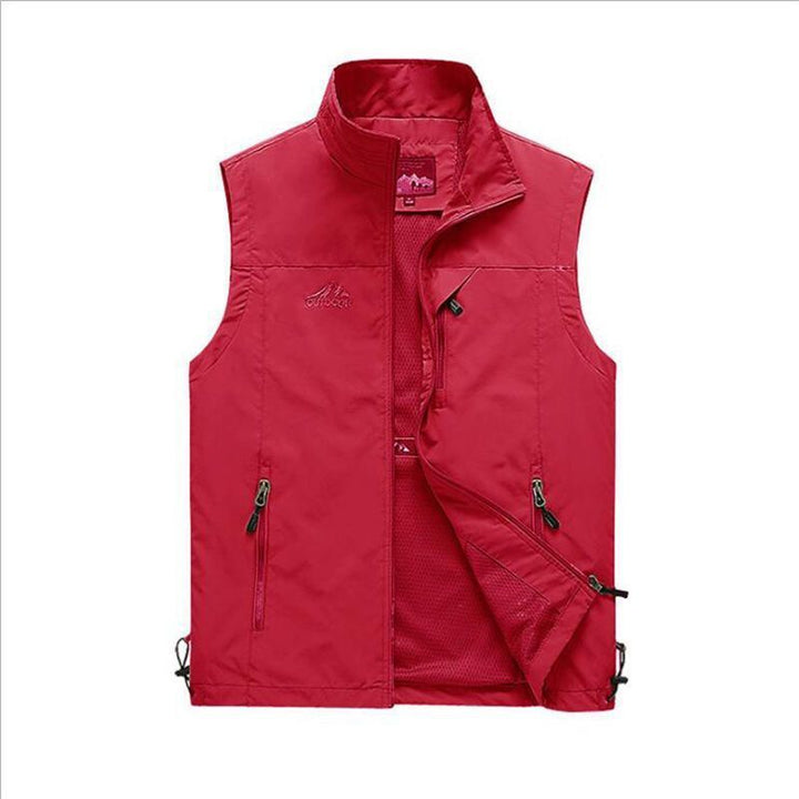 Men's Lightweight Multifunctional Outdoor Vest with Zipper Pockets and Stand Collar Mune Fashion
