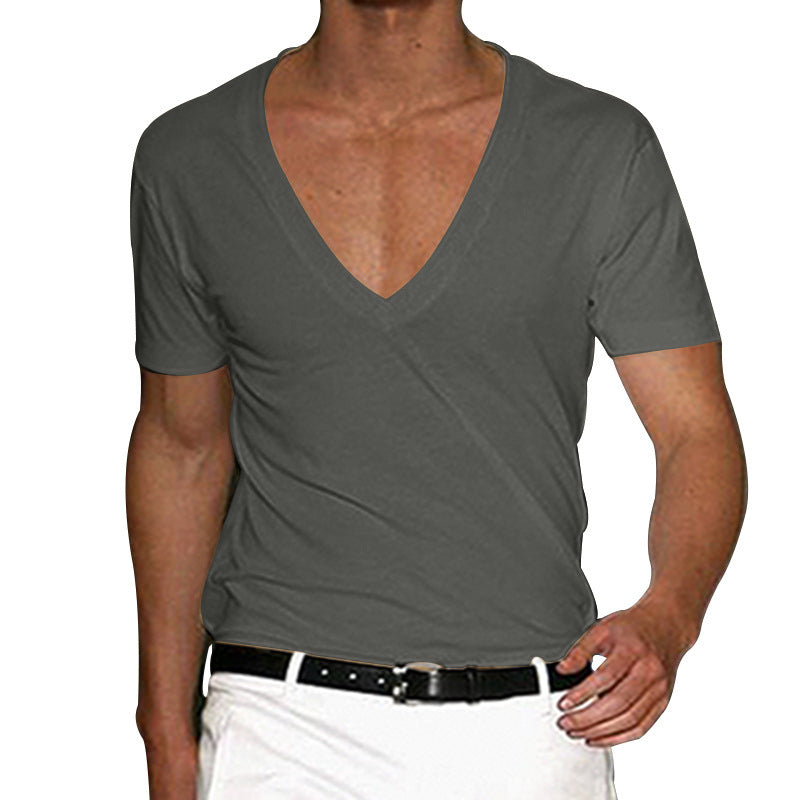Men's tailored short-sleeve shirt with deep V-neck made of soft cotton-modal blend Mune Fashion