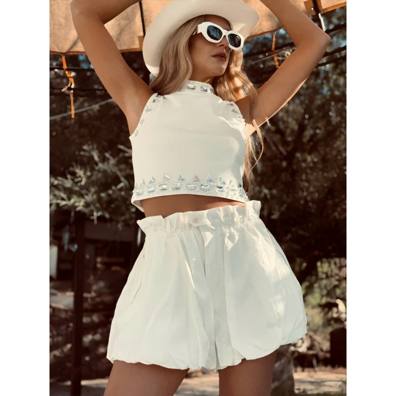 Women's Fashionable Shorts with Elastic Waist and Decorative Ruffled Hem