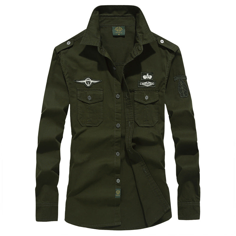 Men's military long-sleeve shirt with embroidered badges and chest pockets Mune Fashion