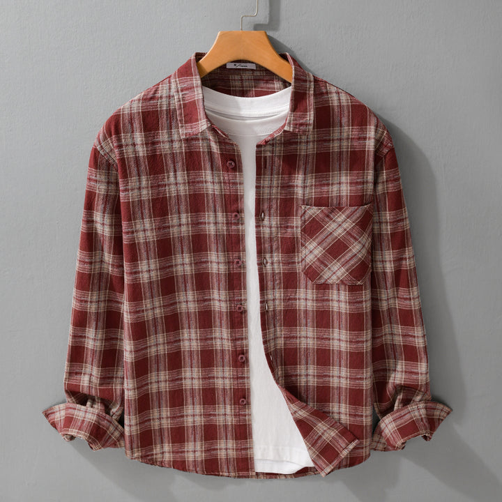 Men's Checked Flannel Overshirt in Vintage Look with Patch Chest Pocket and Casual Fit Mune Fashion
