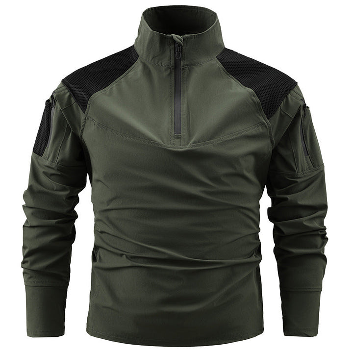 Men's tactical combat field shirt with half zipper, breathable mesh shoulders, and multifunctional arm pockets Mune Fashion