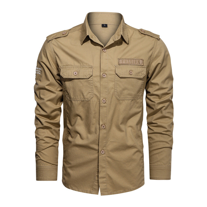 Men's military long-sleeve shirt with embroidered badges and chest pockets Mune Fashion