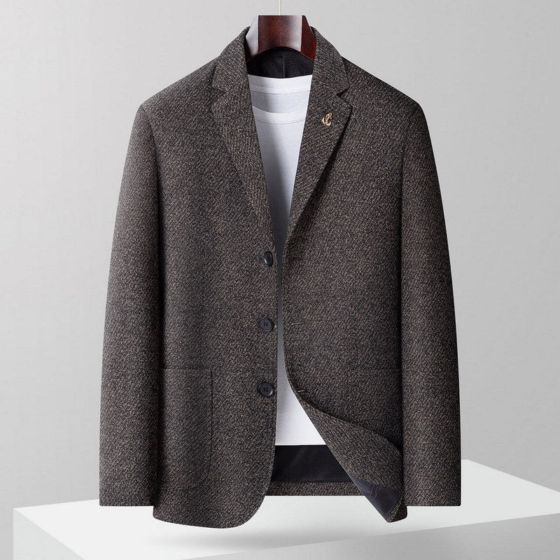Men's Wool Blend Blazer with Herringbone Structure, Light Thermal Insulation and Patch Pockets Mune Fashion