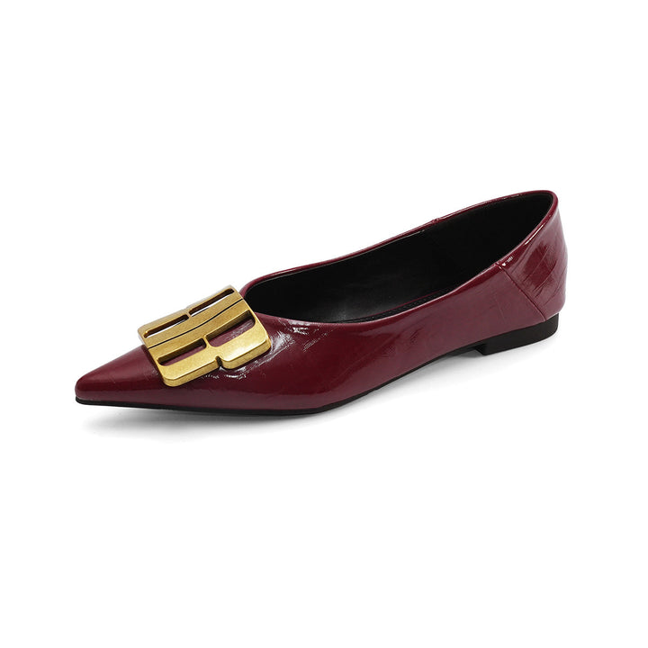 Elegant Women's Ballet Flats with Gold Buckle Appliqué