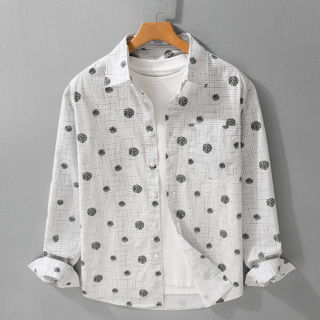Men's lightweight long sleeve overshirt in shirt jacket style with fine check pattern and floral all-over Mune Fashion