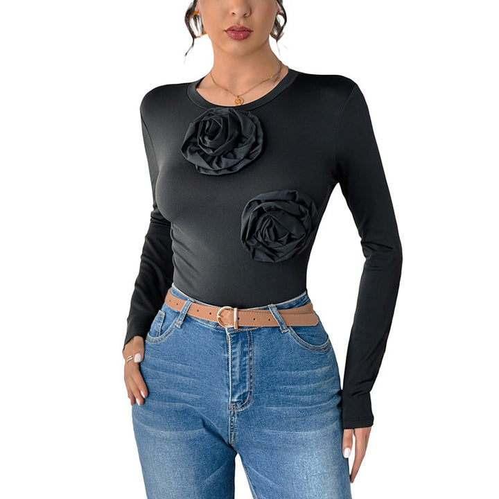 Women's Long-sleeved Sculpting Bodysuit with 3D Rose Appliqués Mune Fashion