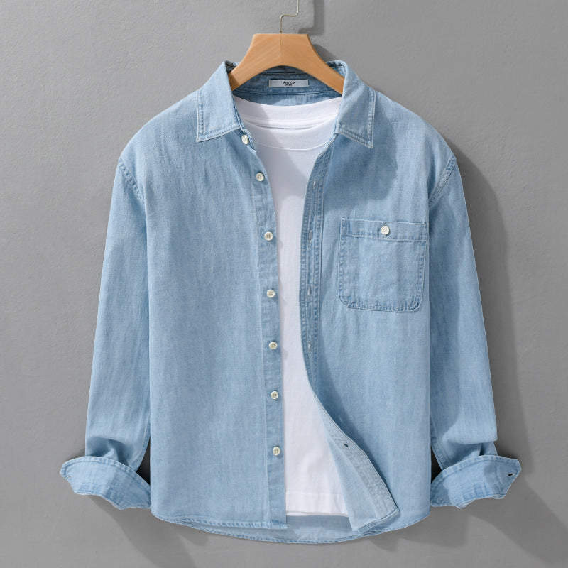 Men's denim overshirt made of cotton twill with chest pocket and contrast stitching Mune Fashion