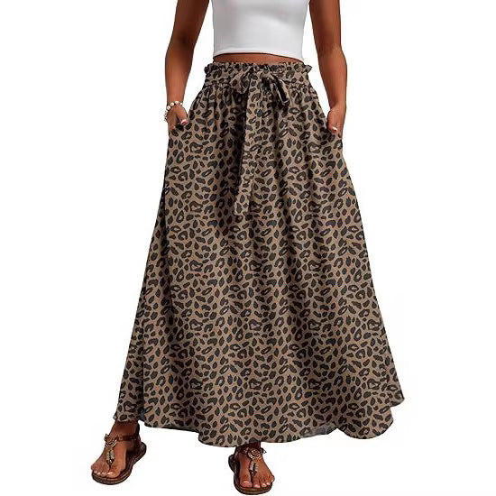 Women's maxi skirt with paperbag waist, tie belt and side pockets Mune Fashion