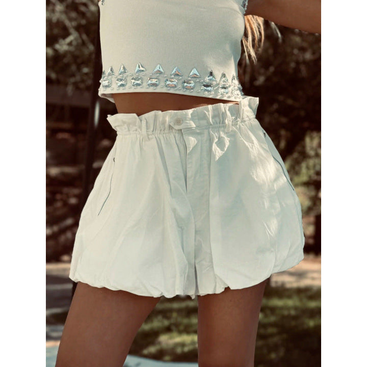 Women's Fashionable Shorts with Elastic Waist and Decorative Ruffled Hem