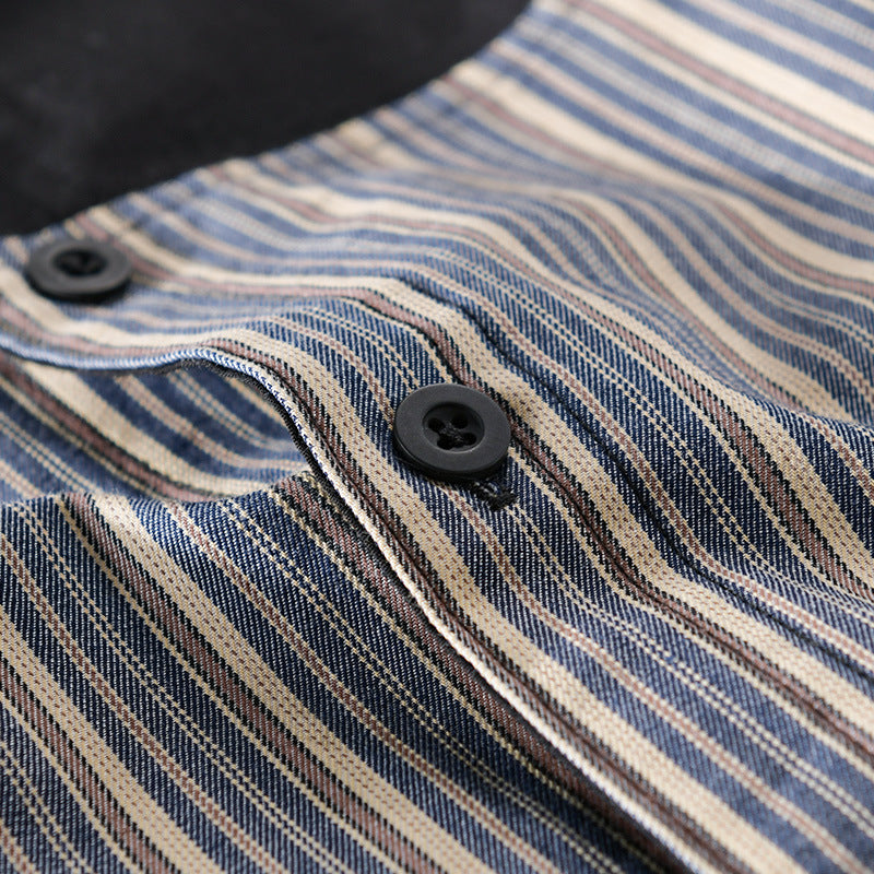 Men's Lightweight Cotton Long Sleeve Shirt with Striped Contrast Panels Mune Fashion