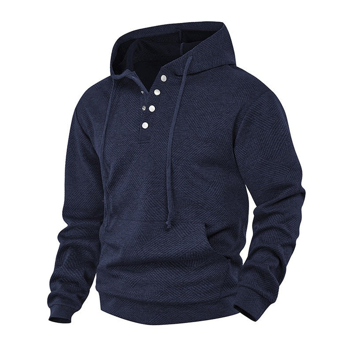 Men's hoodie with Henley button placket, textured knit & kangaroo pocket Mune Fashion