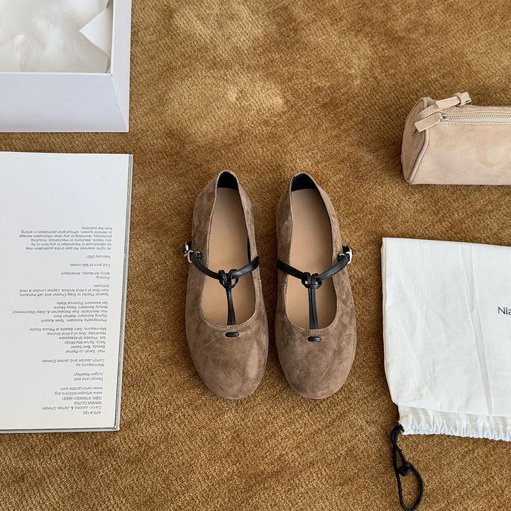 Women's Elegant Suede Ballet Flats with Strap