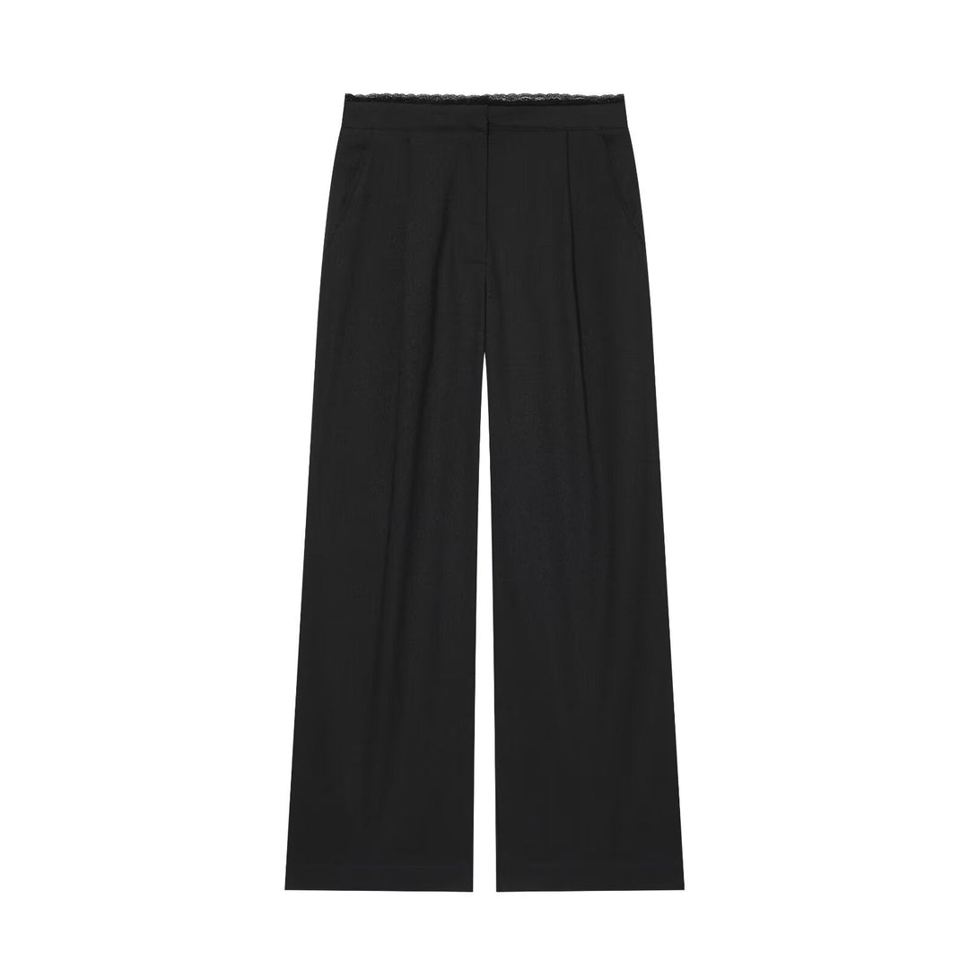 Ladies Wide Palazzo Pants with Elastic Lace Waistband and Elegant crease Mune Fashion