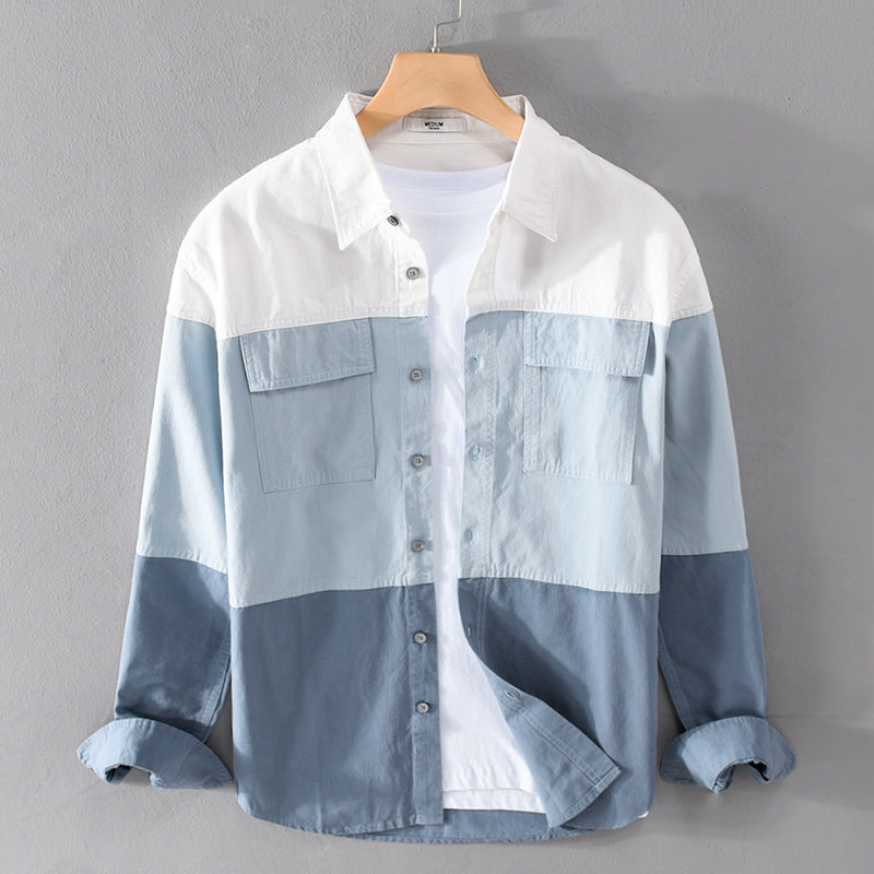 Men's Colorblock Overshirt in Shirt Jacket Style with Chest Pockets and Relaxed Fit Mune Fashion