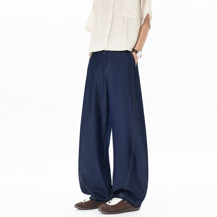 Men's Asymmetrical Two-Layer Jeans Pants with a Shorts and a Wide-Leg Side Mune Fashion