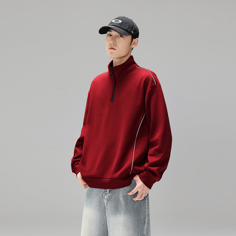 Herren Halfzip-Sweatshirt mit Stehkragen, reflektierenden Kedernähten und geripptem Saum Mune Fashion