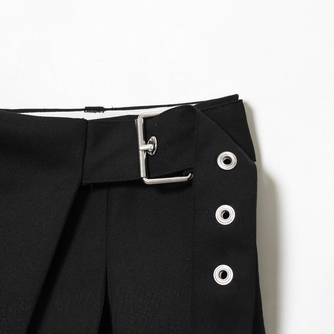Women's wrap pants with wide leg, decorative eyelet waistband and draped overlapping skirt detail Mune Fashion