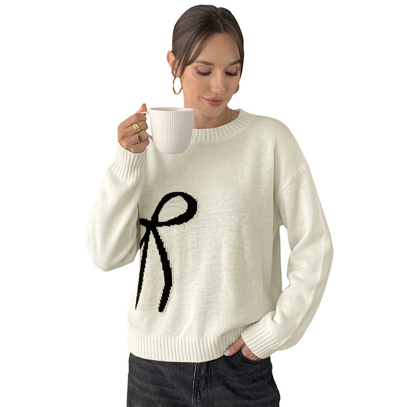 Women's Fashionable Sweater with Bow Motif Mune Fashion