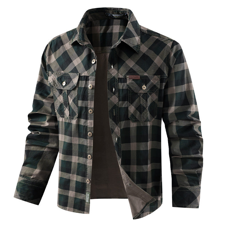 Men's Checkered Long Sleeve Shirt with Pockets Mune Fashion