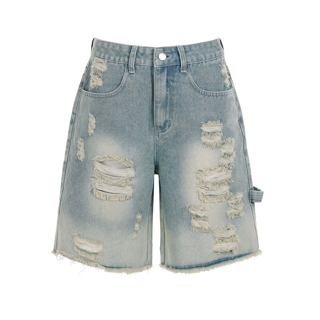 Women's High-Waisted Destroyed Denim Shorts with Frayed Hems