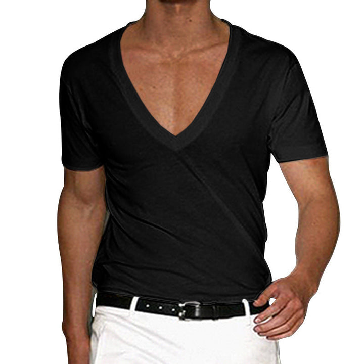 Men's tailored short-sleeve shirt with deep V-neck made of soft cotton-modal blend Mune Fashion