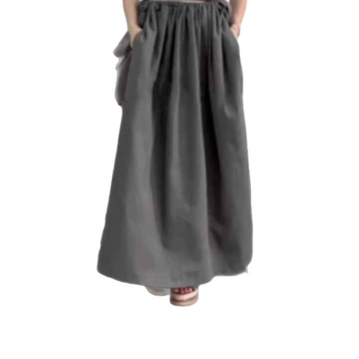 Women's Flowing Midi Skirt with High Smocked Waistband, Ties and Pockets Mune Fashion