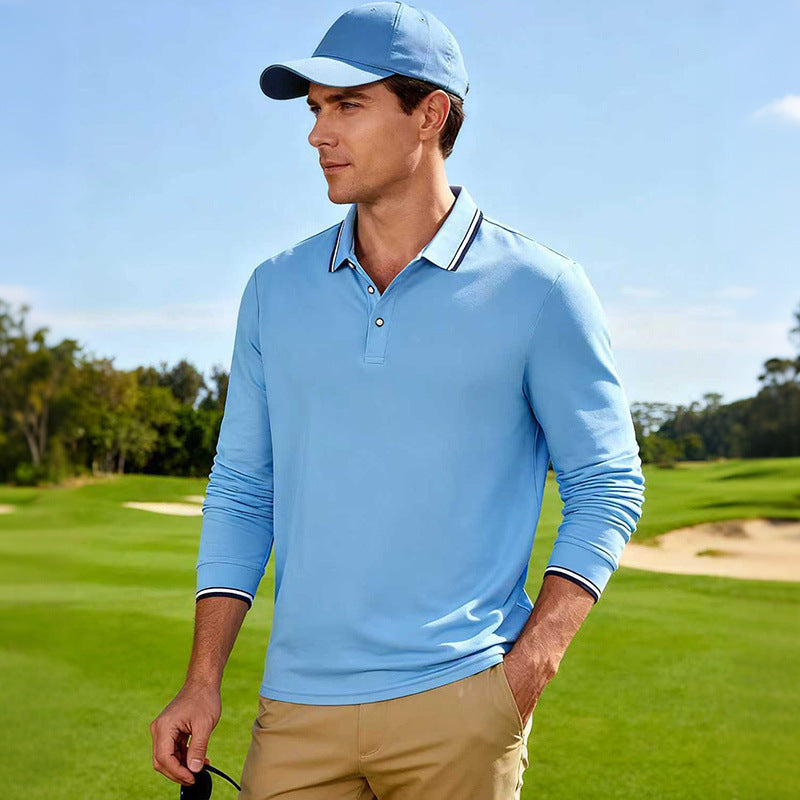 Men's Golf Performance Polo Shirt Long Sleeve Breathable with Contrast Collar Mune Fashion