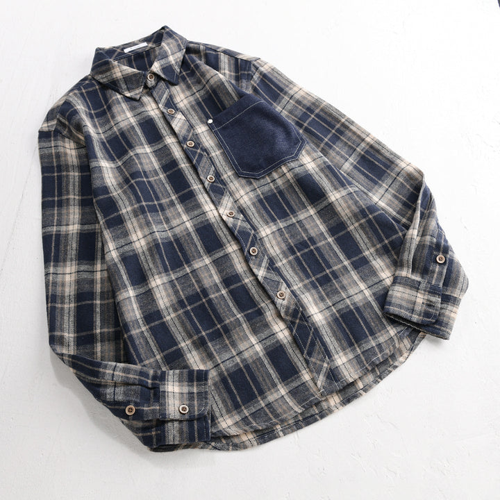 Men's checkered flannel overshirt in relaxed-fit with contrasting chest pocket Mune Fashion